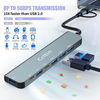 7v1 USB-C Hub, USB 3.0 Multiport Splitter adaptér 7v1 USB-C Multiport Hub