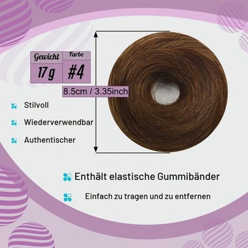 Příčesek s gumičkou, příčesek z pravých vlasů, rovný vlasový donut pro ženy, drdol, culík (středně