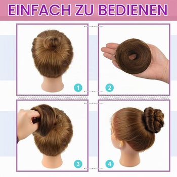 Příčesek s gumičkou, příčesek z pravých vlasů, rovný vlasový donut pro ženy, drdol, culík (středně