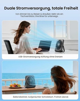 Tichý stolní ventilátor Otlonpe, dobíjecí přenosný stolní ventilátor 4000 mAh, doba provozu 23