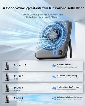 Tichý stolní ventilátor Otlonpe, dobíjecí přenosný stolní ventilátor 4000 mAh, doba provozu 23