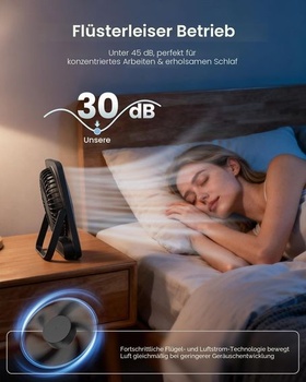 Tichý stolný ventilátor Otlonpe, dobíjací prenosný stolný ventilátor 4000 mAh, doba prevádzky 23
