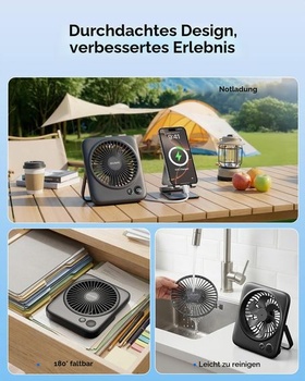 Tichý stolný ventilátor Otlonpe, dobíjací prenosný stolný ventilátor 4000 mAh, doba prevádzky 23