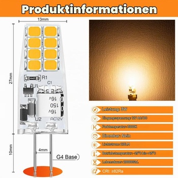Žiarovka AGOTD G4 LED teplá biela, 3W LED, nahrádza 30W halogénovú žiarovku G4, 3000K, 210lm, 360°,