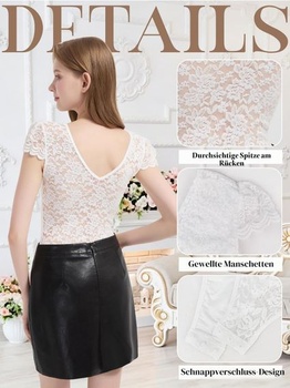 Dámske krajkové body, výstrih do V, krátky rukáv, tradičný štýl, elegantný, sexy, s voľným chrbtom,
