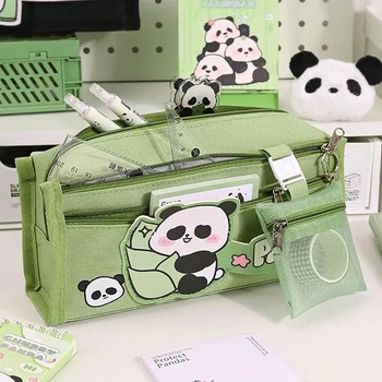 Penál Panda - Velkokapacitní penál do školy a kanceláře (zelený)