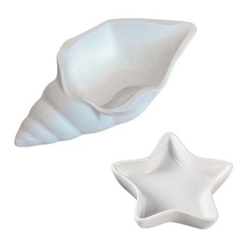 AHANDMAKER 2 kusy 2 štýly keramická tácka na šperky s mušľami a hviezdicami, biely držiak na šperky,