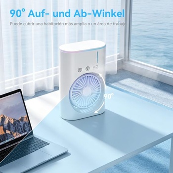 Stolní ventilátor s funkcí mlžení, dobíjecí mini ventilátor s 280ml nádržkou na vodu, 3 rychlosti