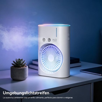 Stolní ventilátor s funkcí mlžení, dobíjecí mini ventilátor s 280ml nádržkou na vodu, 3 rychlosti