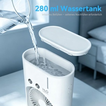 Stolný ventilátor s funkciou zahmlievania, dobíjací mini ventilátor s 280ml nádržkou na vodu, 3 rýchlosti