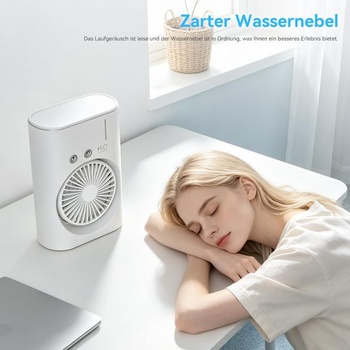 Stolný ventilátor s funkciou zahmlievania, dobíjací mini ventilátor s 280ml nádržkou na vodu, 3 rýchlosti