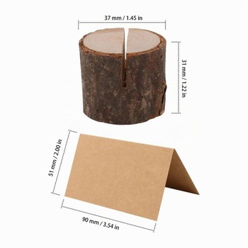 80 drevených držiakov na menovky s 80 kartami, 3,7 x 3,1 cm, drevené držiaky na karty s kraftovým