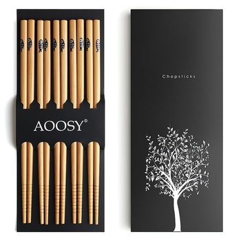 AOOSY 5 párov bambusových paličiek v japonskom štýle, opakovane použiteľné paličky s krabičkou, 22,5 cm,
