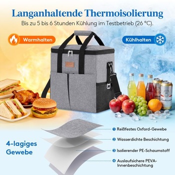 Lifewit Velká chladicí taška 20 l, Izolovaný chladicí box, Přenosná chladicí taška Šedá 20 l