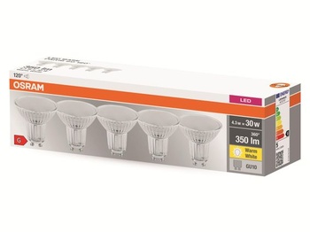 LED žiarovky OSRAM, zásuvná pätica, reflektor PAR16, sklo, teplá biela, balenie 5 kusov, 5 kusov teplá