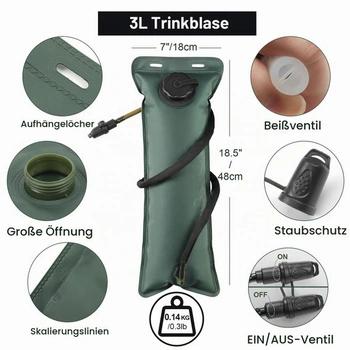 Taktický hydratačný batoh s 3l vodným vakom, ľahký cyklistický batoh s hydratačným systémom, vodný