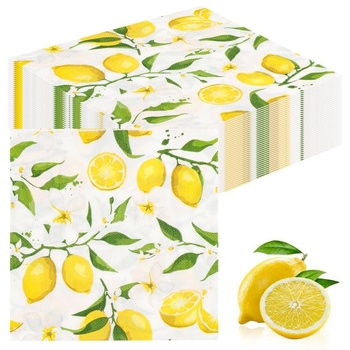 100 papírových ubrousků s citronovým motivem, žluté…