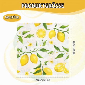 100 papírových ubrousků s citronovým motivem, žluté citrusové plody, jednorázové ubrousky 33 x 33