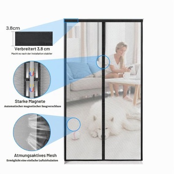 Magnetická síť proti hmyzu na balkonové dveře, 150 x 220 cm, silnější magnety, suchý zip o šířce