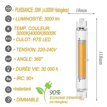 LED žárovka R7S, 118 mm, 30 W, stmívatelná, 2000 lm, studená bílá, 6000