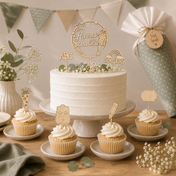 Sada drevených ozdôb na torty pre prvý školský deň, 7 dielov