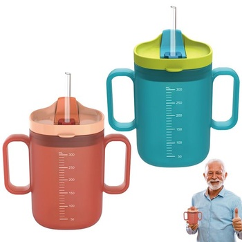 2 nepriepustné kelímky na pitie 300ml, kelímky s popíjaním pre seniorov, modré a červené