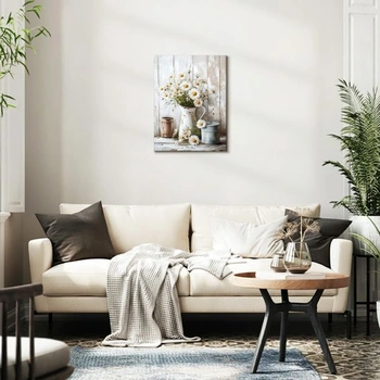 Dazzlewall Nástěnný obraz s květinovým motivem sedmikrásek, vintage rustikální botanický tisk na