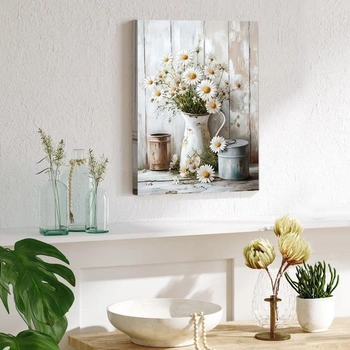 Dazzlewall Nástěnný obraz s květinovým motivem sedmikrásek, vintage rustikální botanický tisk na