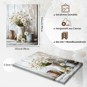 Dazzlewall Nástěnný obraz s květinovým motivem sedmikrásek, vintage rustikální botanický tisk na