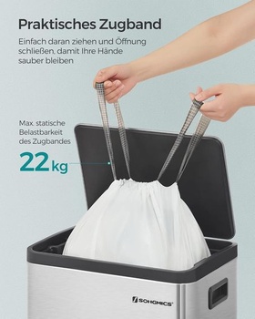 Odpadkové vrecia SONGMICS Heavy Duty, vrecia na odpad so sťahovacou šnúrkou do kuchynských košov, 50 l,