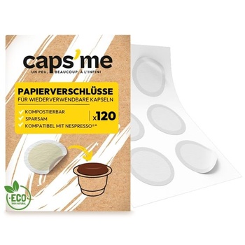 Caps Me - Vyrobené vo Francúzsku - 120 kompostovateľných papierových uzáverov na opakovane použiteľné