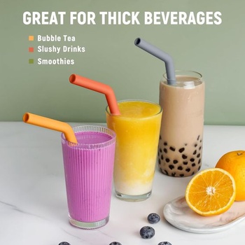 Silikónová slamka NiHome 6dielna, extra široká slamka na pitie Boba, Smoothies a Bubble Tea – rezateľná
