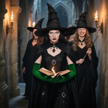 Kostým Horolam Elphaba, doplnky ku kostýmu zlej čarodejnice, čierny čarodejnícky klobúk s okuliarmi,