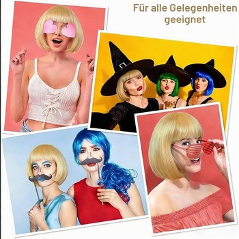 Aomig krátka bob parochňa, 2/3/4 ks farebná neónová bob parochňa, ofina parochne 2 ks - krémovo biela