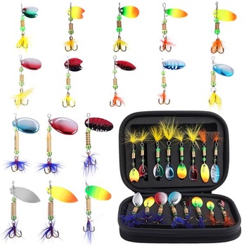 Sada umelých nástrah Vicloon Spinners a Spoons, 16 kusov, flitrované umelé nástrahy s úložným boxom