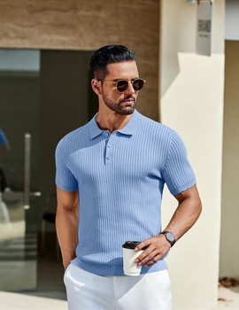 Pánské pletené polo tričko COOFANDY s krátkým rukávem, jemně pletené polo tričko, retro golfové