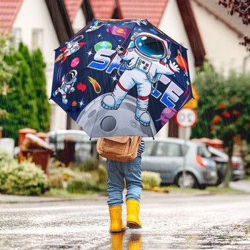 Detský dáždnik decalsweet, skladací vreckový dáždnik, modrý astronaut