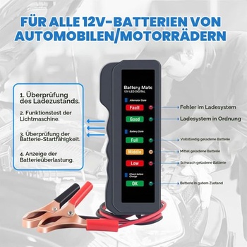 Greluma 1 kus 12V tester autobaterií, tester alternátorů vozidel, tester baterií, analyzátor pro