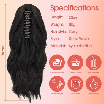 TESS Culík s klipem 30 cm, vlnitý syntetický culík, prodloužení vlasů na clip-in pro ženy, přírodní