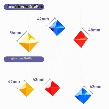 Geometrický osemstenný mobil rovnakej veľkosti, Montessori mobil, žltá, modrá, červená, drevená