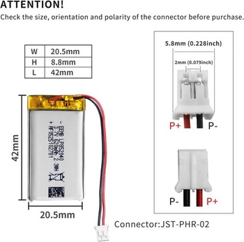 EEMB LiPo baterie, 3,7 V, 620 mAh, dobíjecí lithium-iontová baterie, Li-Polymerová baterie, 3,7 V,