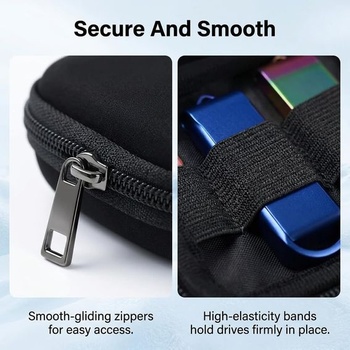 Puzdro na USB flash disk, čierny organizér na 10 flash diskov, puzdro na pamäťové karty, kompaktný