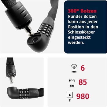 Zámok na bicykel Abus Tresor 6807C 110cm ružová