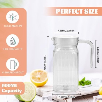 ADERTOS 2dielna plastová kanvica na vodu 600ml s vekom, priehľadná džbánok na vodu, plastová kanvica