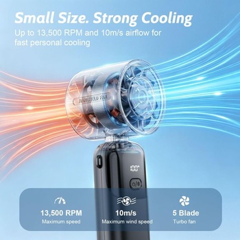 Ručný dobíjací ventilátor 3 v 1, mini ventilátor 5000 mAh so 100 rýchlosťami, 12hodinová výdrž, LED