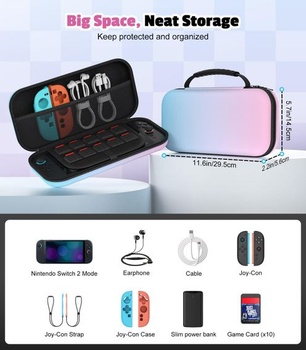 Pouzdro MoKo pro Nintendo Switch 2 (2025) 29,5 x 14,5 x 5,6 cm, gradientní modrá růžová