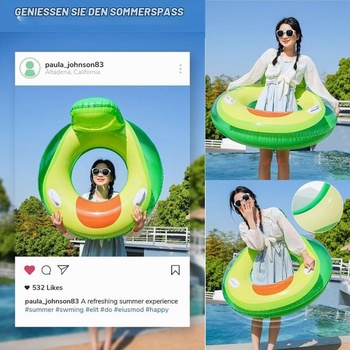 Nafukovací bazénový plavák LATERN Avokádo, 95cm gumový nafukovací plavecký raft, obrí plavecký kruh