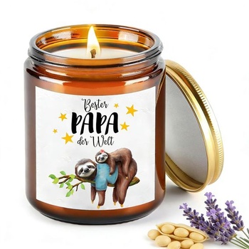 Darček pre otca ku Dňu otcov, sviečka s levanduľovou vôňou v sklenenej nádobe, 270 ml, čisté horenie až
