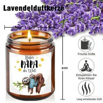 Darček pre otca ku Dňu otcov, sviečka s levanduľovou vôňou v sklenenej nádobe, 270 ml, čisté horenie až