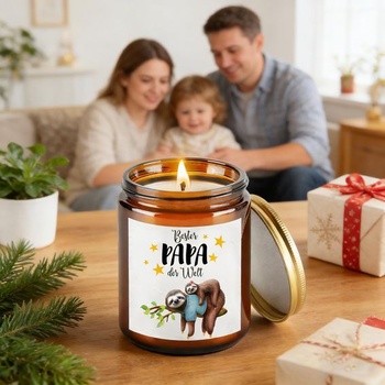 Darček pre otca ku Dňu otcov, sviečka s levanduľovou vôňou v sklenenej nádobe, 270 ml, čisté horenie až